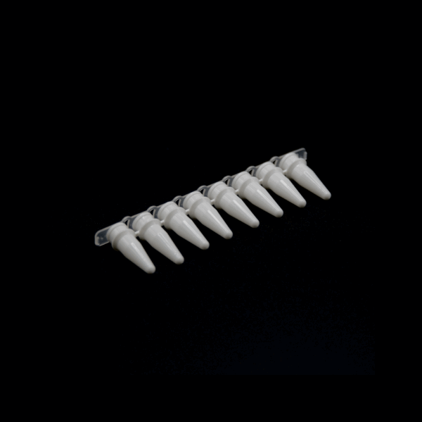 PCR 8-tube strips, 0.1 mL with flat caps, white