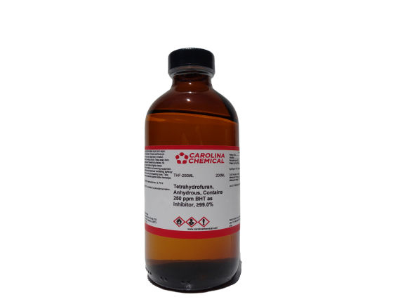 Tetrahydrofuran, Anhydrous, Reagent ACS, Contains 250 ppm BHT as Inhibitor - 200ML