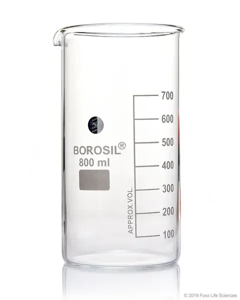 Borosil® Tall Form Beaker with Spout 800 mL, 20/CS