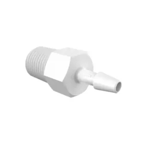 Eldon James Adapter 1/8" NPT Thread x 1/8" Hose Barb, Natural Kynar (PVDF), 100/PK