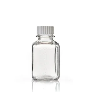 EZBio® 60 mL PETG Media Bottles, Sterile, Square Storage Bottles with 24-415 mm White Closed Cap, 40/CS