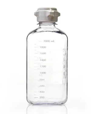 EZBio® 2 L (2,000 mL) PETG Media Bottles, Sterile, Square Storage Bottles with 53 mm (53B) White Closed VersaCap Closures, 6/PK