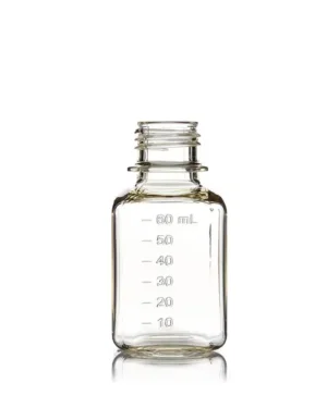EZBio® 60 mL PC Media Bottles, Non-Sterile, Autoclavable Square Storage Bottles with 24-415 mm Neck, Without Caps, 24/PK 