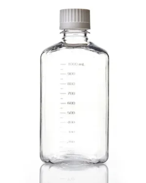 EZBio® 1 L (1,000 mL) PC Media Bottles, Sterile, Autoclavable Square Storage Bottles with 38-430 mm White Closed VersaCap Closures, 12/PK
