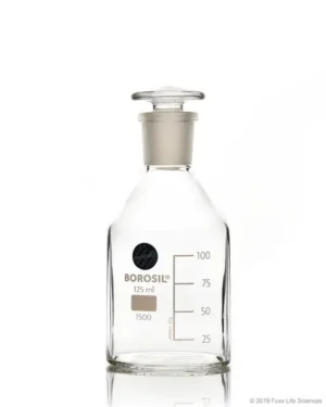 Borosil® Reagent Bottles Plain Narrow Mouth, Graduated with Interchangeable Glass Stopper, 19/26, 125 mL , 50/CS