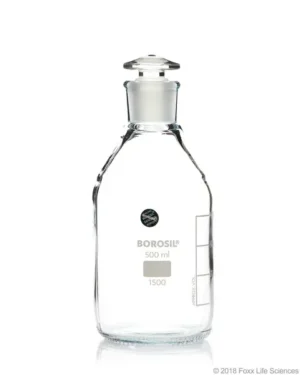 Borosil® Reagent Bottles Plain Narrow Mouth, Graduated with Interchangeable Glass Stopper, 24/29, 500 mL, 10/CS