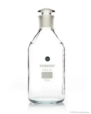 Borosil® Reagent Bottles Plain Narrow Mouth, Graduated with Interchangeable Glass Stopper, 29/32, 1 L (1,000 mL), 10/CS