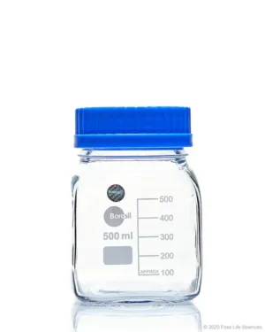 Borosil® Reagent Square Bottles GL80 PP Screw Cap PP Pouring Ring 500 mL, 10/CS