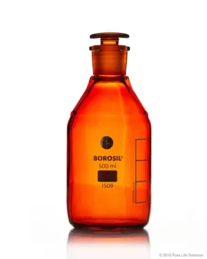 Borosil® Amber Light-Blocking Reagent Bottles with Ground Glass Stoppers and Graduations, 500 mL, 10/CS