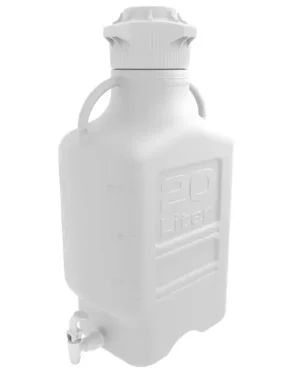 EZgrip® 20 L (5 Gal) Autoclavable Polypropylene (PP) Space Saving Carboy with Leakproof Spigot, Wide Mouth 120 mm VersaCap and 26.5 L Max Capacity, Large Pinched Handles, 1/EA