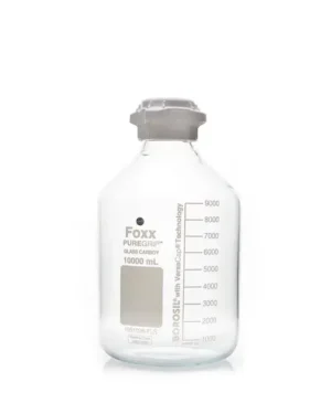 PUREGRIP® Reusable Clear Glass Carboy with 83B VersCap® and Extra Large Marking Spot, 10 L (10,000 mL), 1/EA