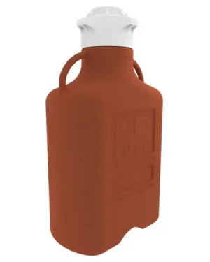 EZgrip® 20 L (5 Gal) Light Blocking Amber HDPE Space Saving Carboy, Wide Mouth 120 mm VersaCap and 26.5 L Max Capacity, Large Pinched Handles