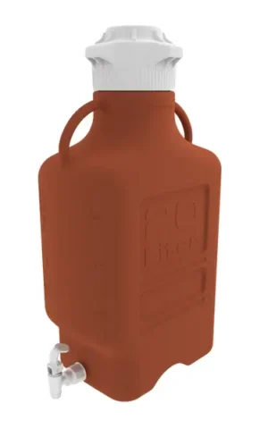 EZgrip® 20 L (5 Gal) Light Blocking Amber HDPE Space Saving Carboy with Leakproof Spigot, Wide Mouth 120 mm VersaCap and 26.5 L Max Capacity, Large Pinched Handles, 1/EA