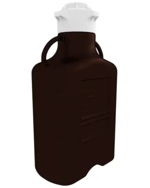 EZgrip® 20 L (5 Gal) Autoclavable Light Blocking Dark Amber Polypropylene (PP) Space Saving Carboy with Wide Mouth 120 mm VersaCap and 26.5 L Max Capacity, Large Pinched Handles, 1/EA