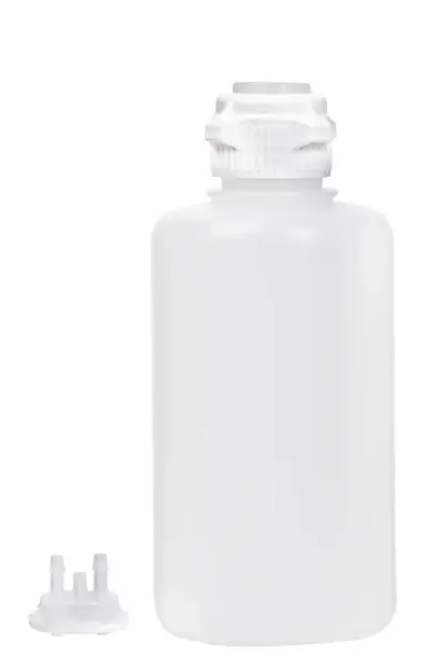 Round EZLabpure™ PP Vacuum Bottle, 2 L, VersaCap 53B, with Closed adapter and 2X 1/4" HB adapter, 1/EA