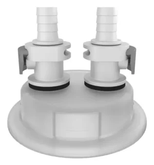 VersaCap 83 mm (83B) Cap Adapter, Tangle Free Quick Connect Adapter, Two (2 x) 3/8 Inch Detachable Hose Barbs for 3/8 Inch ID Tubing, for use with VersaCap 83 mm Open Cap, 1/EA