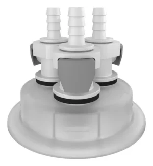 VersaCap 83 mm (83B) Cap Adapter, Tangle Free Quick Connect Adapter, Three (3 X) 1/4 Inch Detachable Hose Barbs for 1/4 Inch ID Tubing, for use with VersaCap 83 mm Open Cap, 1/EA