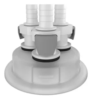 VersaCap 83 mm (83B) Cap Adapter, Tangle Free Quick Connect Adapter, Three (3 X) 3/8 Inch Detachable Hose Barbs for 3/8 Inch ID Tubing, for use with VersaCap 83 mm Open Cap, 1/EA