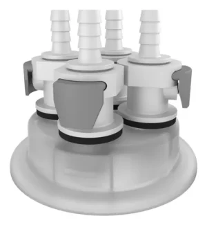 VersaCap 83 mm (83B) Cap Adapter, Tangle Free Quick Connect Adapter, Four (4 X) 1/4 Inch Detachable Hose Barbs for 1/4 Inch ID Tubing, for use with VersaCap 83 mm Open Cap, 1/EA