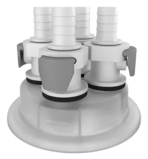 VersaCap 83 mm (83B) Cap Adapter, Tangle Free Quick Connect Adapter, Four (4 X) 3/8 Inch Detachable Hose Barbs for 1/4 Inch ID Tubing, for use with VersaCap 83 mm Open Cap, 1/EA