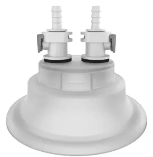 VersaCap 120 mm Wide Mouth Carboy Adapter, Tangle Free Quick Connect Adapter, Two (2 x ) 1/4 Inch Detachable Hose Barbs for 1/4 Inch ID Tubing, for use with VersaCap 120 mm Open Cap, 1/EA