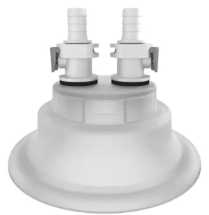 VersaCap 120 mm Wide Mouth Carboy Adapter, Tangle Free Quick Connect Adapter, Two (2 x )  3/8 Inch Detachable Hose Barbs for 3/8 Inch ID Tubing, for use with VersaCap 120 mm Open Cap, 1/EA