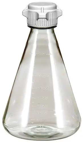 Flask 2 L, Sterile Plastic Erlenmeyer Flasks for Cell Culture and Fermentation, 2 L, Autoclavable Polycarbonate (PC), 53 mm (53B) VersaCap, Vented, Non-Baffled Bottom, 6/PK