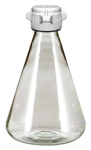 Flask 2 L, Sterile Vented Plastic Erlenmeyer Flasks for Cell Culture and Fermentation, 2 L, Autoclavable Polycarbonate (PC), 53 mm (53B) VersaCap with 0.2 µm PTFE Vent, Non-Baffled Bottom, 6/PK