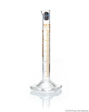 Borosil® Class A TC Graduated Measuring Cylinder with Pour Spout, Hexagonal Base, and Permanent Amber Graduations, Batch Certificate, 5 mL, 5/CS