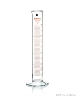 Borosil® Class A TC Graduated Measuring Cylinder with Pour Spout, Hexagonal Base, and Permanent Amber Graduations, Batch Certificate, 1 L (1,000 mL), 4/CS