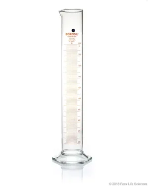 Borosil® Class A TC Graduated Measuring Cylinder with Pour Spout, Hexagonal Base, and Permanent Amber Graduations, Batch Certificate, 2 L (2,000 mL), 4/CS