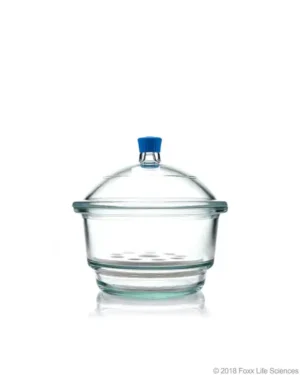 Borosil® Glass Desiccator with Porcelain Plate and Borosilicate Lid with Plastic Knob, Medium (M), 250 mm Diameter, 1/EA