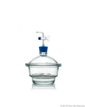 Borosil® Glass Vacuum Desiccator with Porcelain Plate and Borosilicate Lid with Glass Stopcock and PTFE Spindle, Small (S), 150 mm Diameter, 1/EA