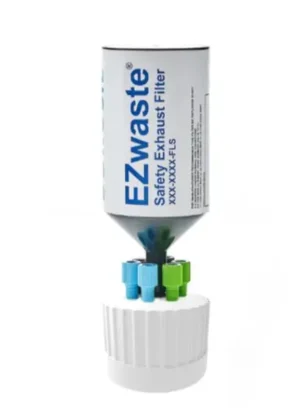 EZWaste® HPLC 38-430 Solvent Waste System, Cap-Only W/ Exhaust Filter, Three (3x) Ports for OD Tubing 3.2 mm (1/8") or 1.6 mm (1/16"), 1/EA