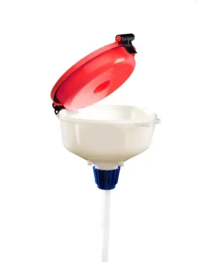 EZwaste® 8" Safety Funnel, HDPE, Red Lid, VersaCap 38-430 mm, 1/EA