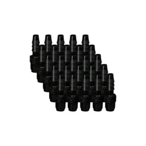 EZwaste® HPLC Solvent Waste System, Replacement Fittings, 1/4 Inch Hose Barb Fittings for 1/4 Inch ID Tubing, Black Fitting, 1/8 Inch MNPT Thread, 25/PK