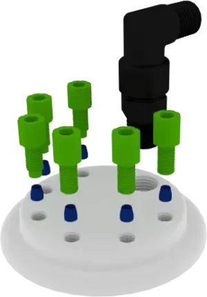 EZwaste® HPLC Solvent Waste System, Cap-Only Assembly, 51 mm (51S) VersaCap with Six (6x) Ports for 1/16 Inch O.D. Tubing, 1/EA