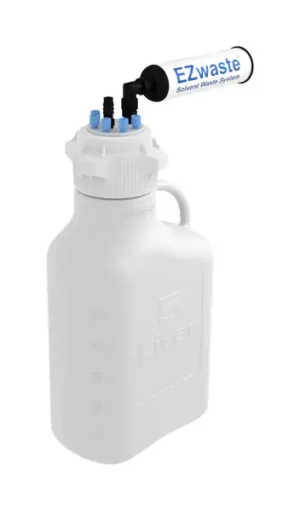 EZwaste® HPLC Solvent Waste System, 5 L Heavy Duty Reusable Carboy, 83 mm (83B) VersaCap with Six (6x) Ports for 1/8 Inch O.D. Tubing; 1/4 Inch & 3/8" HB O.D. Tubing & Filter, 1/EA