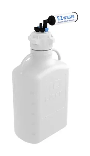 EZwaste® HPLC Solvent Waste System, 10 L Heavy Duty Reusable Carboy, 83 mm (83B) VersaCap with Four (4x) Ports for 1/8 Inch O.D. Tubing; Three (3x) Ports for 1/4 Inch O.D. Tubing; One (1x) Hose Barb Port for 1/4 or 3/8 Inch I.D. Tubing, 1/EA