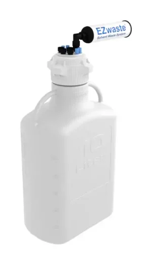 EZwaste® HPLC Solvent Waste System, 10 L Heavy Duty Reusable Carboy, 83 mm (83B) VersaCap with Four (4x) Ports for 1/8 Inch O.D. Tubing; Four (4x) Ports for 1/4 Inch O.D. Tubing, 1/EA
