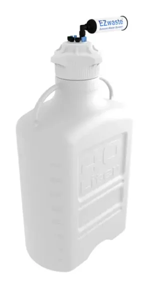 EZwaste® XL HPLC Solvent Waste System, 40 L HDPE Reusable Carboy, 120 mm VersaCap with Four (4x) Ports for 1/8 Inch, Three (3x) 1/4 Inch O.D. Tubing; & Filter, 1/EA