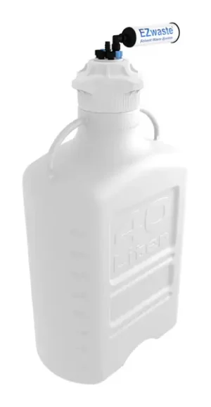 EZwaste® XL HPLC Solvent Waste System, 40 L HDPE Reusable Carboy, 120 mm VersaCap with Four (4x) Ports for 1/8 Inch, Three (3x) 1/4" O.D. Tubing; & Filter, 1/EA