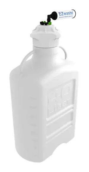 EZwaste® XL HPLC Solvent Waste System, 40 L HDPE Reusable Carboy, 120 mm VersaCap with Four (4x) Ports for 1/16 Inch, Three (3x) 1/4 Inch O.D. Tubing; & Filter, 1/EA