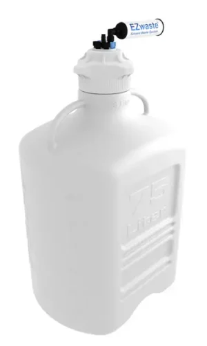 EZwaste® XL HPLC Solvent Waste System, 75 L HDPE Reusable Carboy, 120 mm VersaCap with Four (4x) Ports for 1/8 Inch, Three (3x) 1/4 Inch, One (1x) HB O.D. Tubing; & Filter, 1/EA
