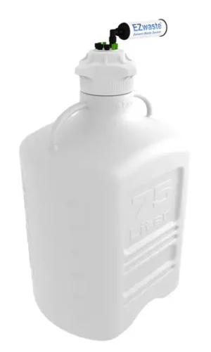 EZwaste® XL HPLC Solvent Waste System, 75 L HDPE Reusable Carboy, 120 mm Four (4x) Ports for 1/16" OD Tubing, 3 Ports for 1/4" OD Tubing and a Chemical Exhaust Filter, 1/EA