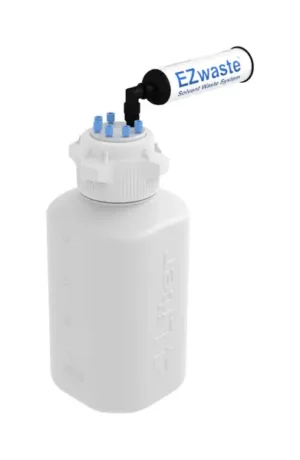 EZwaste® HPLC Solvent Waste System, 4 L HDPE Heavy Duty Reusable Bottle, 83 mm (83B) VersaCap with Six (6x) Ports for 1/8 Inch O.D. Tubing and Chemical Exhaust Filter, 1/EA