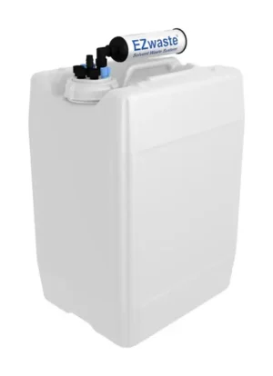 EZwaste® HPLC Solvent Waste System, 20 L (5 Gal) UN/DOT-Rated Disposable Container, 70 mm VersaCap with Four (4x) Ports for 1/8 Inch O.D. Tubing; Three (3x) Ports for 1/4 Inch O.D. Tubing; One (1x) Hose Barb Port for 1/4 or 3/8 Inch ID Tubing, 1/EA
