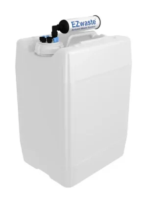 EZwaste® HPLC Solvent Waste System, 20 L (5 Gal) UN/DOT-Rated Disposable Container, 70 mm VersaCap with Four (4x) Ports for 1/8 Inch O.D. Tubing; Four (4x) Ports for 1/4 Inch O.D. Tubing; & Filter, 1/EA