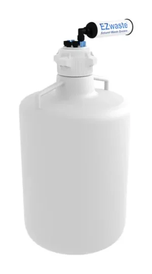 EZwaste® HPLC Solvent Waste System, 20 L Heavy Duty Round Carboy, 83 mm (83B) VersaCap with Four (4x) Ports for 1/8 Inch O.D. Tubing; Four (4x) Ports for 1/4 Inch O.D. Tubing; & Filter, 1/EA