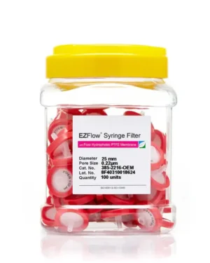 EZFlow® Non-Sterile Hydrophobic PTFE Syringe Filters, 0.22 µm Pore Size Membrane for Prefiltration and Sample Prep, 25 mm, 100/PK